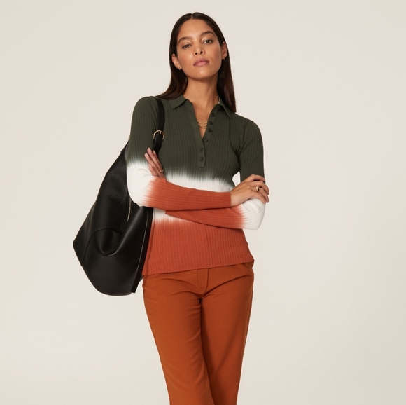 EUC Derek Lam 10 Crosby Tri-Colored "Lisel Rib Knit Polo", Women's size Large - Picture 2 of 12